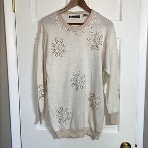 Vtg Dana Scott embellished winter white sweater